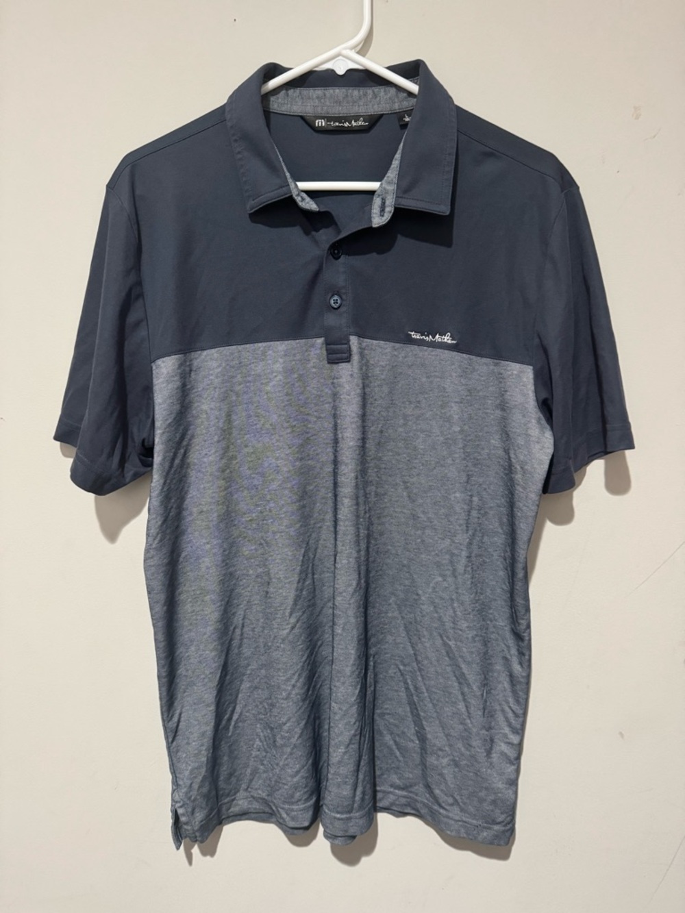 Travis Mathew Two-Tone Polo in Navy and Heather Gray
